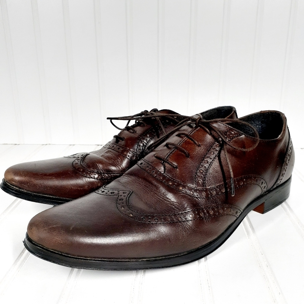 ASOS DESIGN Oxford Brogue Shoes In Brown Leather F910 - Picture 2 of 12